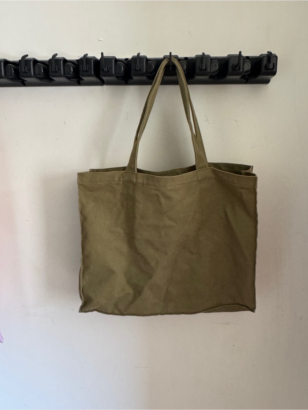 Olive Canvas Tote Bag with Black Logo - Picture 2 of 3